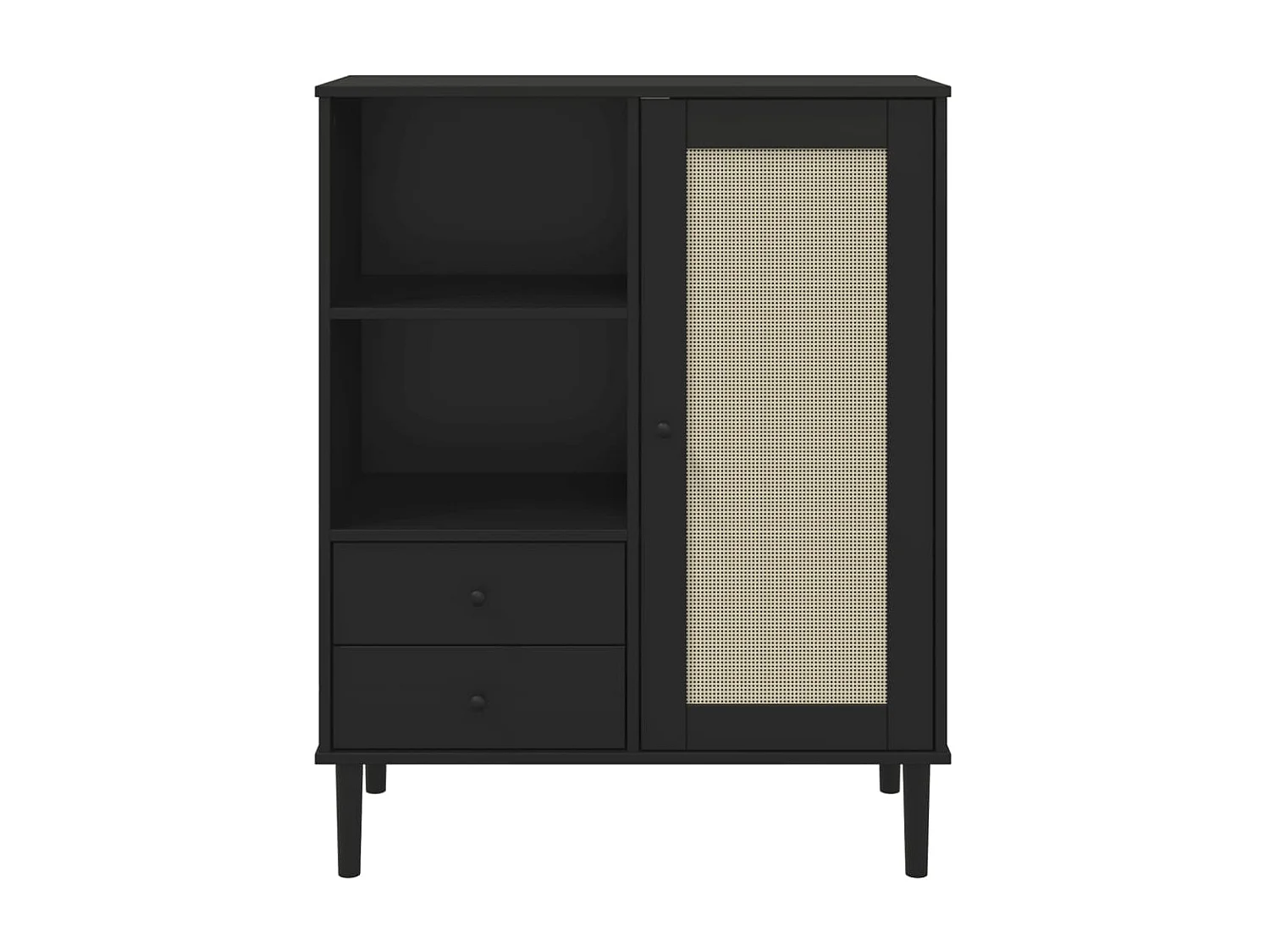 Buffet haut SENJA aspect rotin noir 90x40x112cm bois massif de pin PEWV90953