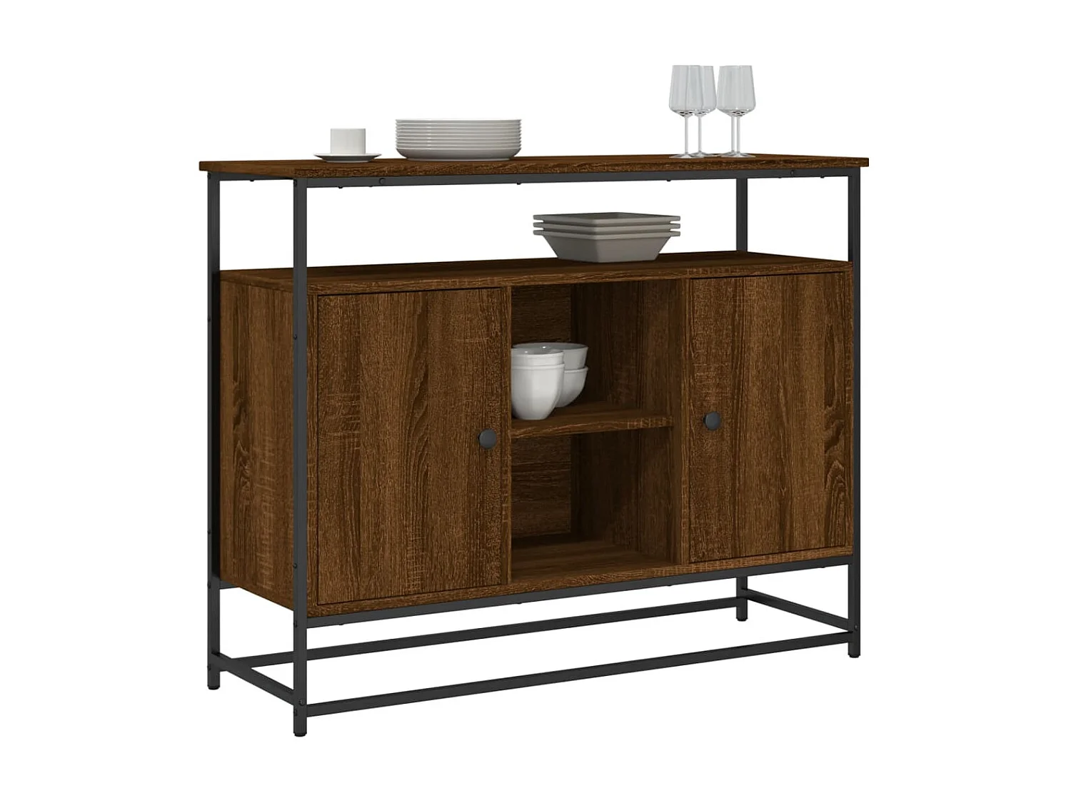 Buffet chêne marron 100x35x80 cm bois d'ingénierie QWE88066