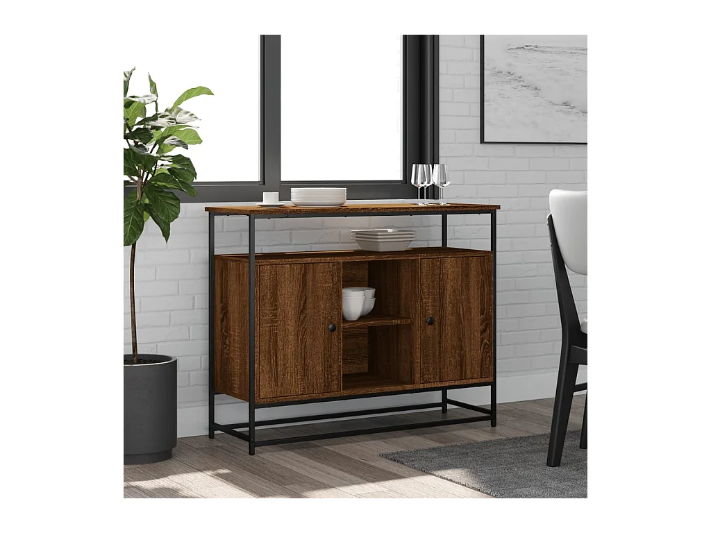 Buffet chêne marron 100x35x80 cm bois d'ingénierie QWE88066