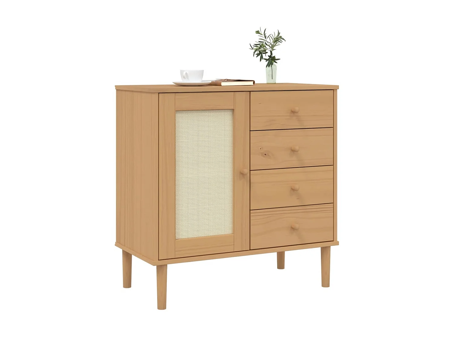 Aparador SENJA aspecto de ratán madera pino marrón 80x40x80 cm ES80302