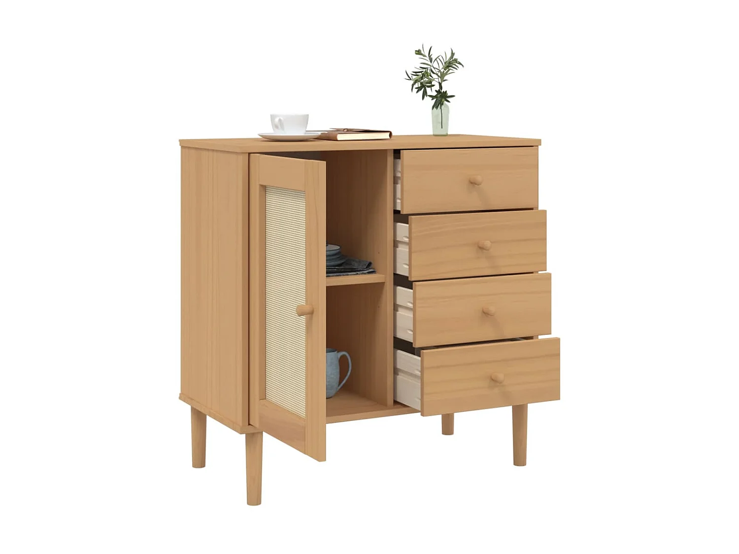 Aparador SENJA aspecto de ratán madera pino marrón 80x40x80 cm ES80302