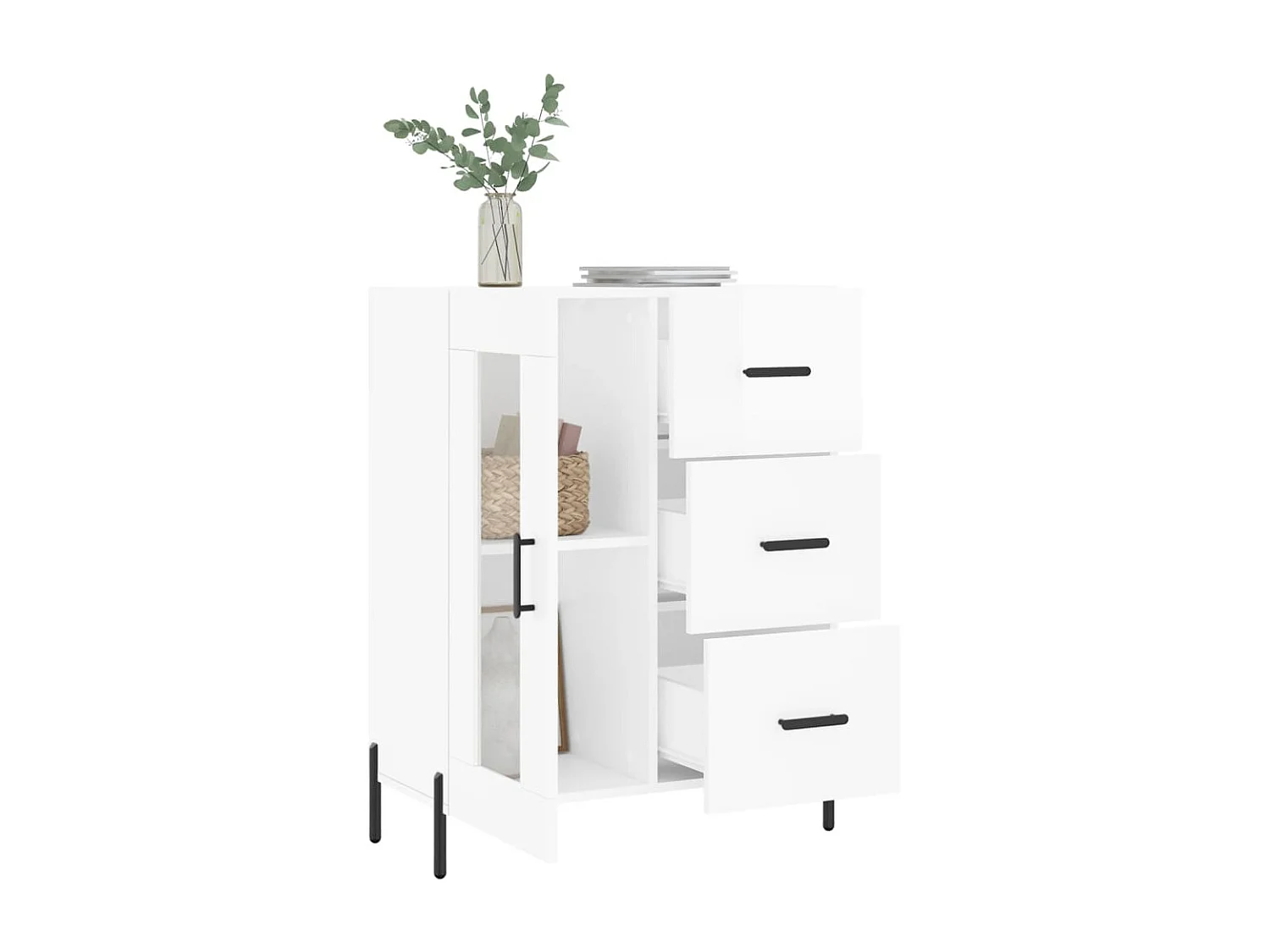 Aparador de madera contrachapada blanco brillante 69,5x34x90 cm ES33807