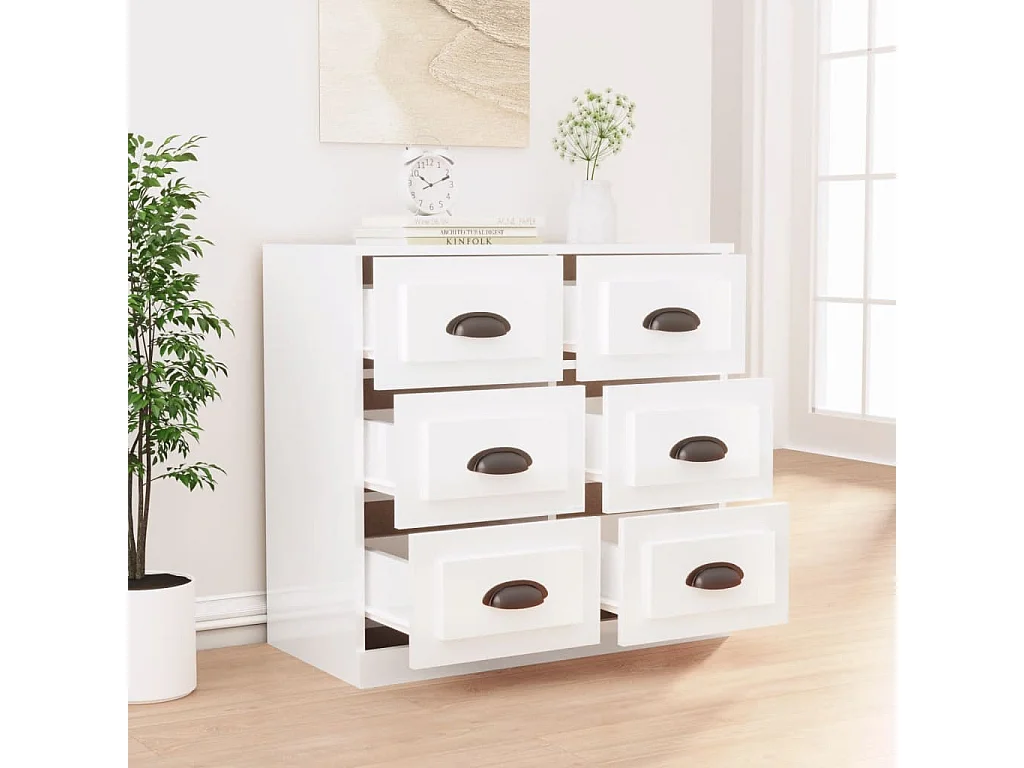 Aparador madera contrachapada blanco brillante 70x35,5x67,5 cm ES30175