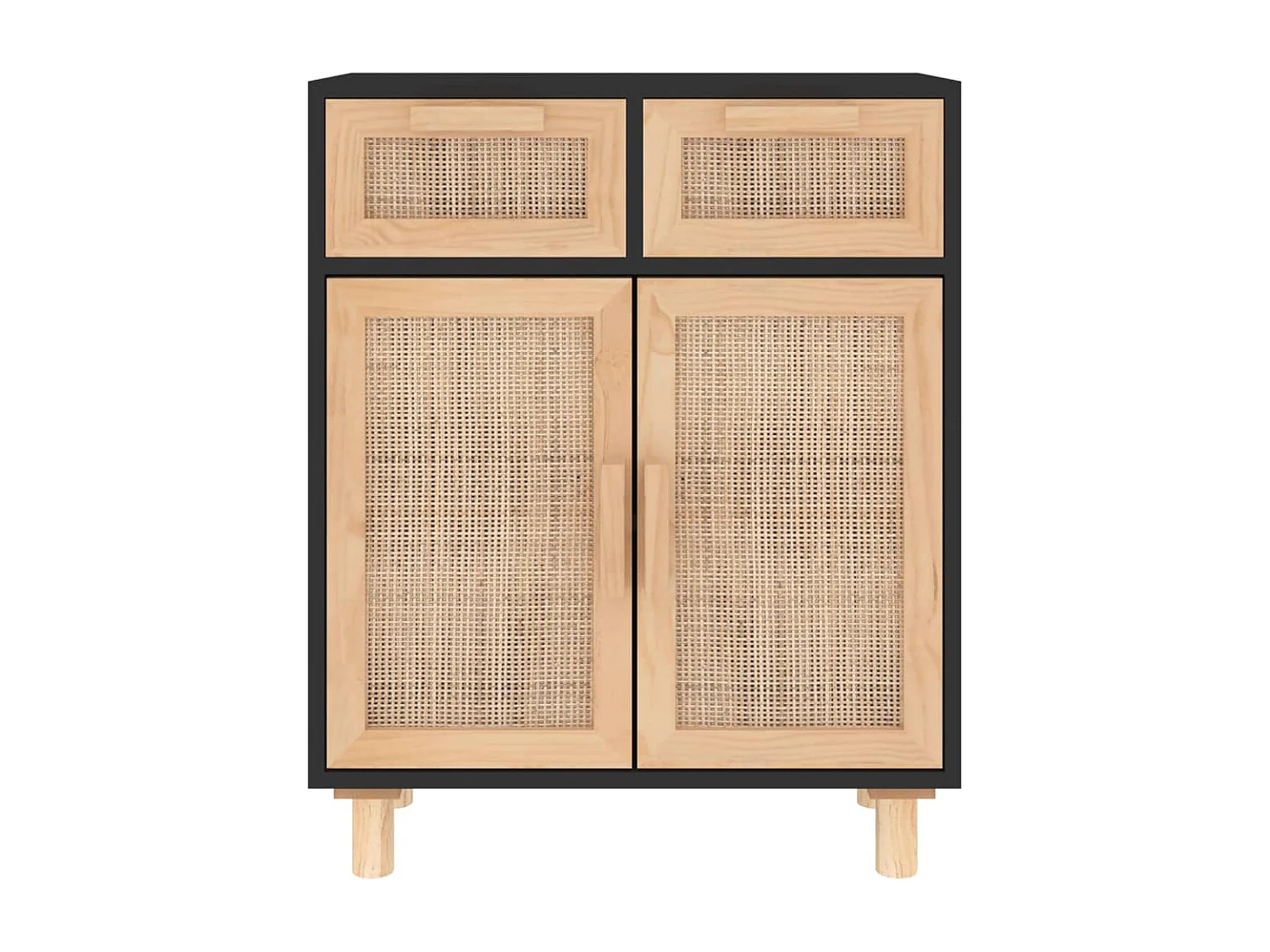 Aparador 60x30x75 cm pinho maciço/vime natural preto PT147159