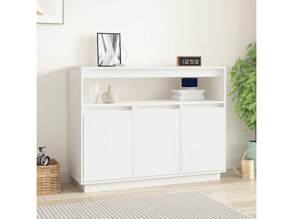 Buffet Blanc 104,5x34x80 cm Bois massif de pin QWE63247
