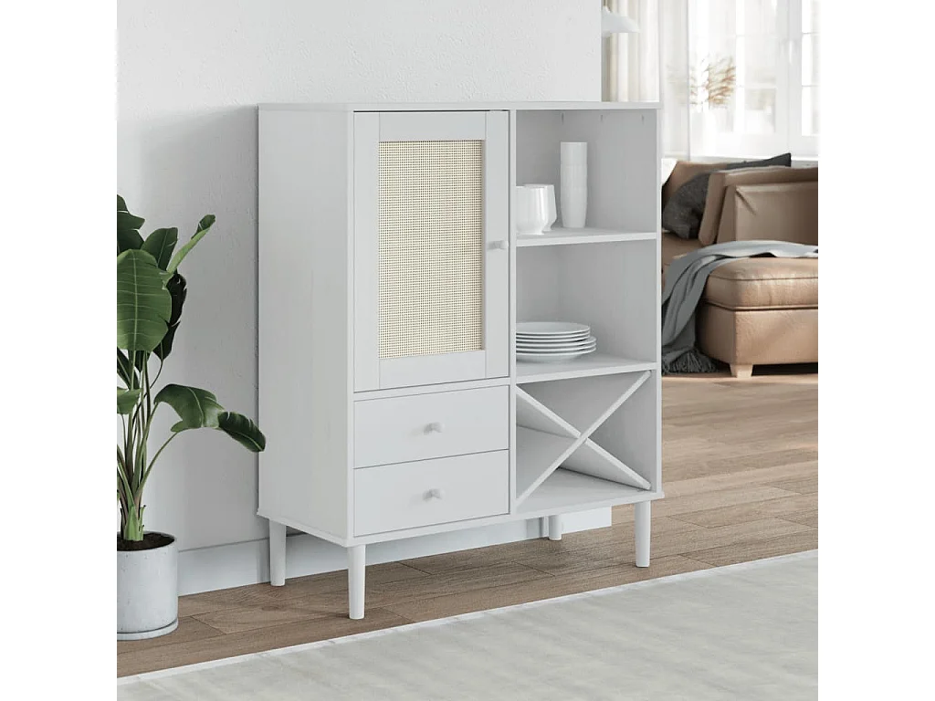 Hoge kast SENJA 90x40x112 cm rattan look massief grenenhout wit NL686747