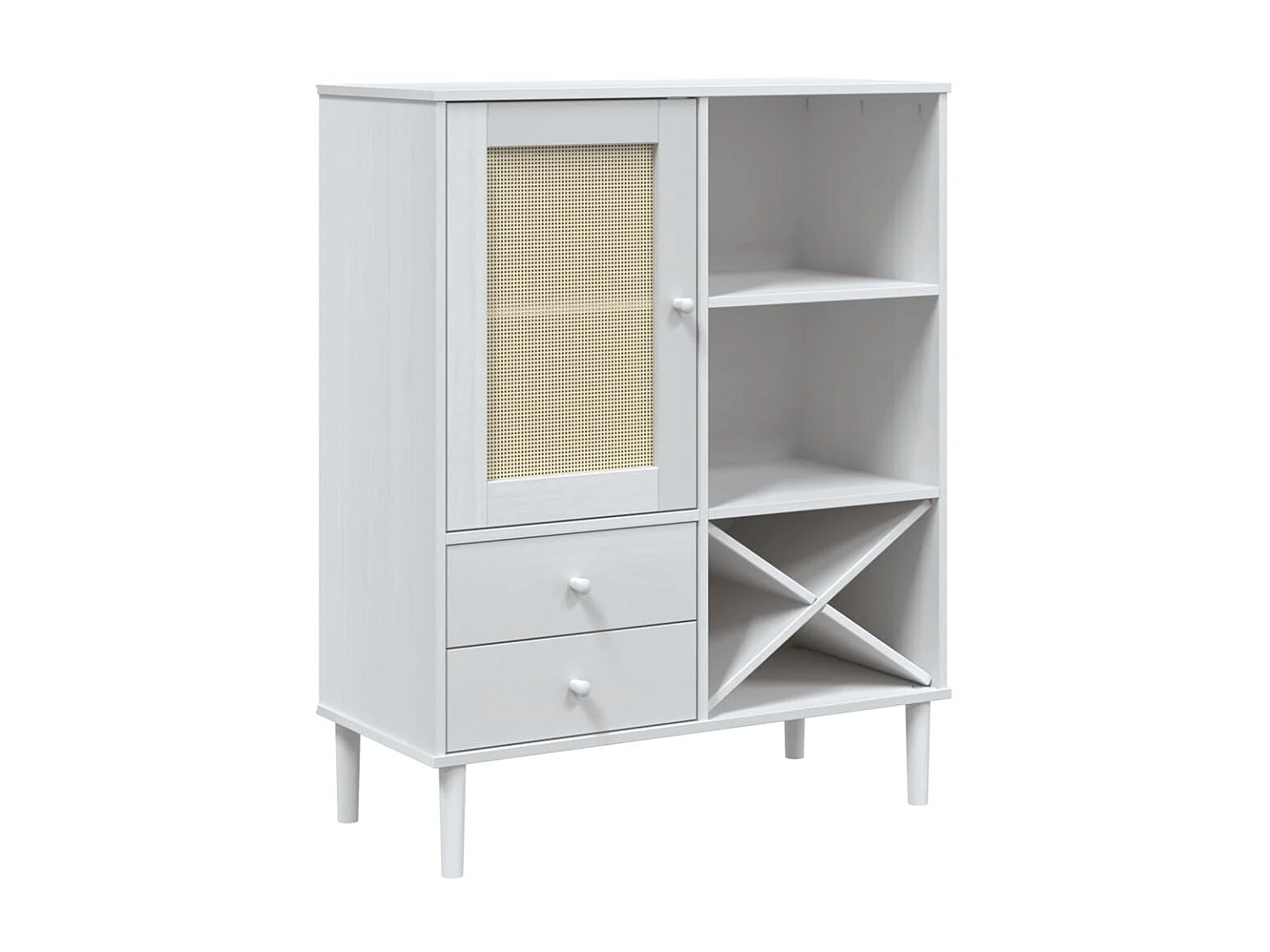 Highboard,Kommode SENJA Rattan-Optik Weiß 90x40x112 cm Kiefernholz -gkd633770