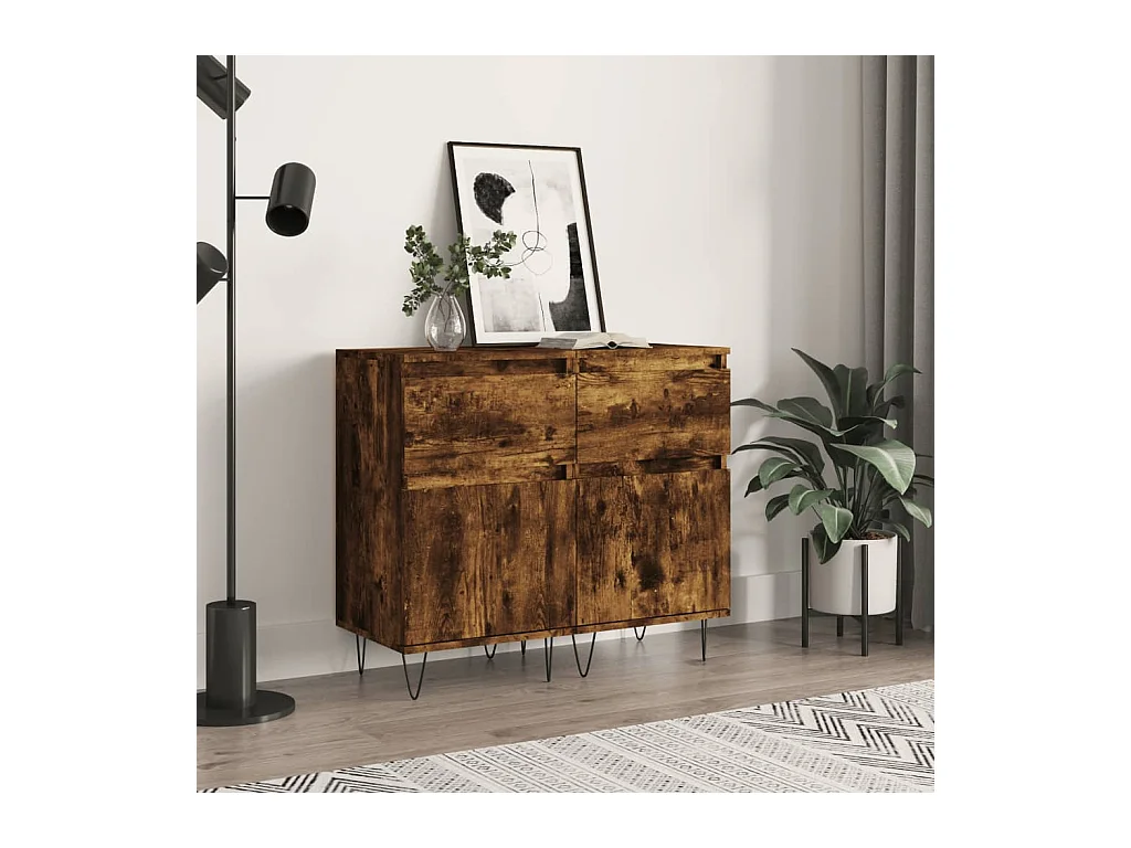 lot de 2 Buffets chêne fumé 40x35x70 cm bois d'ingénierie QWE41197