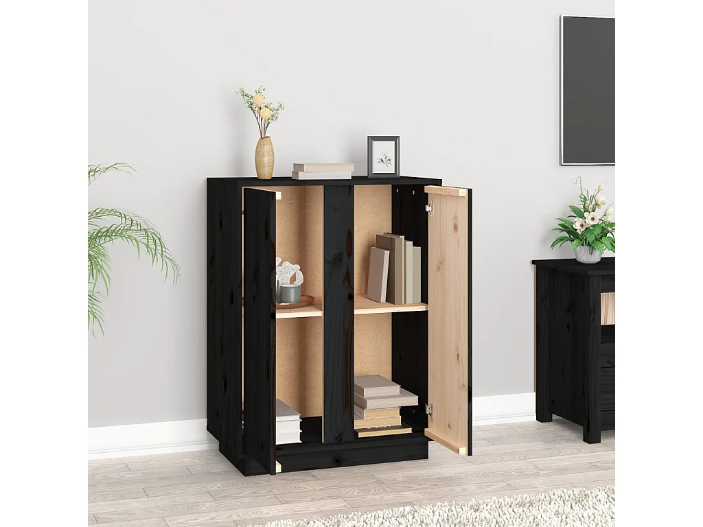 Buffet Noir 60x35x80 cm Bois massif de pin EGER43874