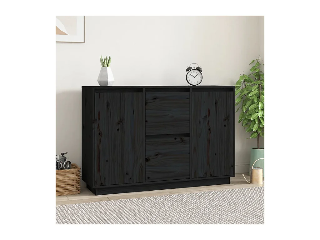 Buffet Noir 111x34x75 cm Bois massif de pin EGER15578