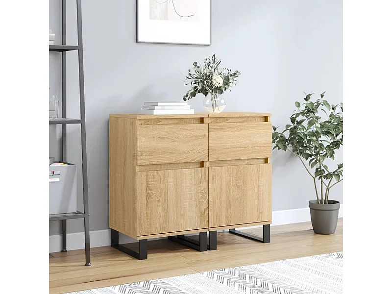 lot de 2 Buffets chêne sonoma 40x35x70 cm bois d'ingénierie QWE28383