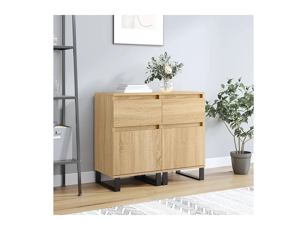 lot de 2 Buffets chêne sonoma 40x35x70 cm bois d'ingénierie QWE28383