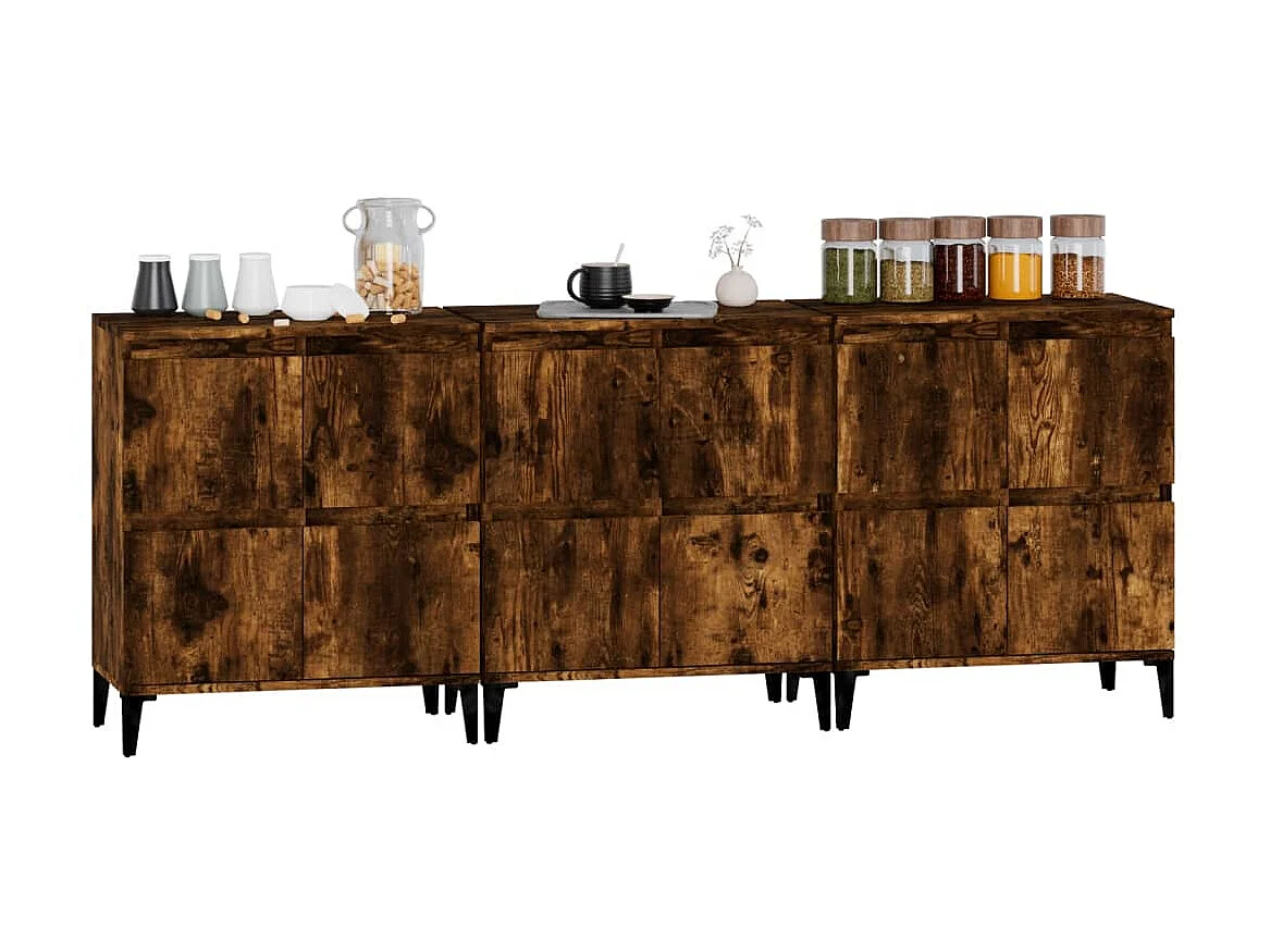Buffets 3 pcs chêne fumé 60x35x70 cm bois d'ingénierie EGER89819