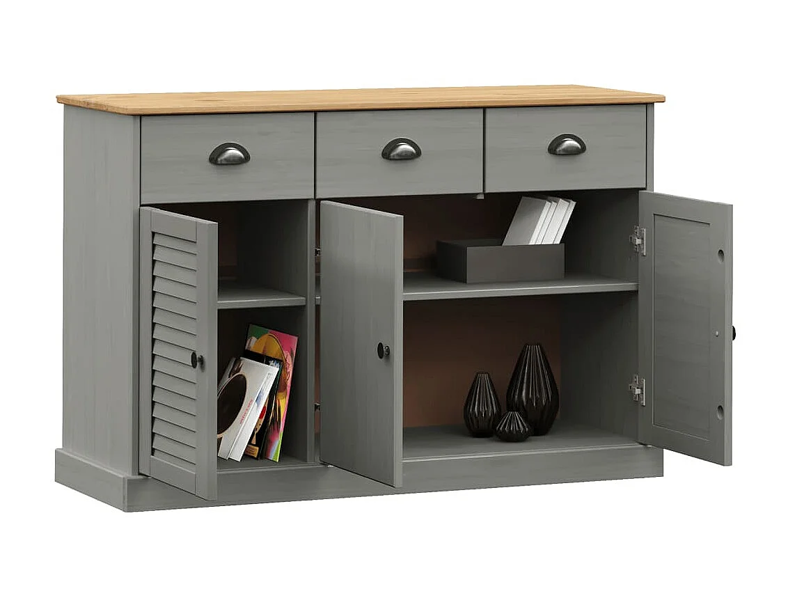 Aparador con cajones VIGO madera maciza pino gris 113x40x75 cm ES48431
