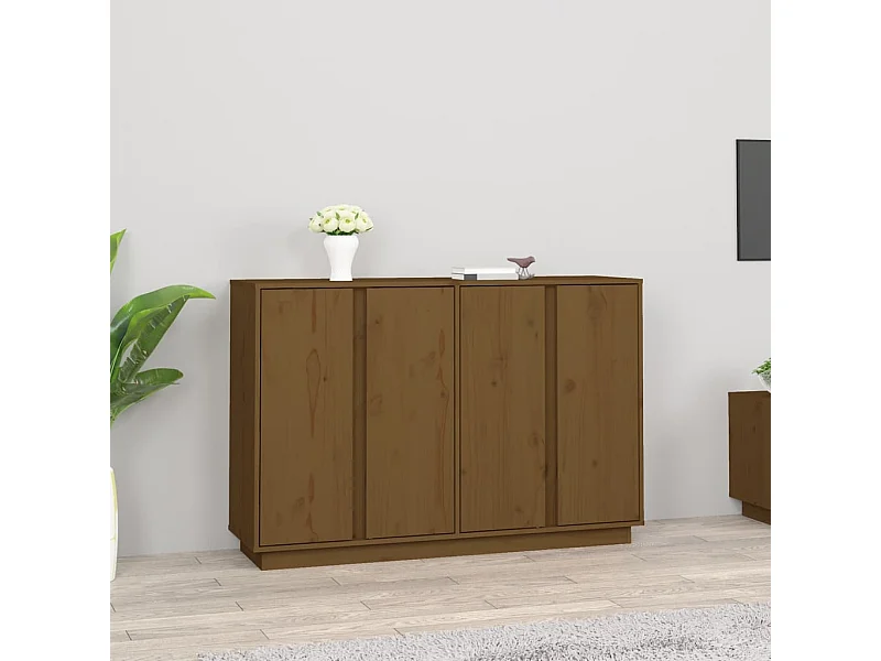 Aparador de madera maciza de pino marrón miel 120x35x80 cm ES80242