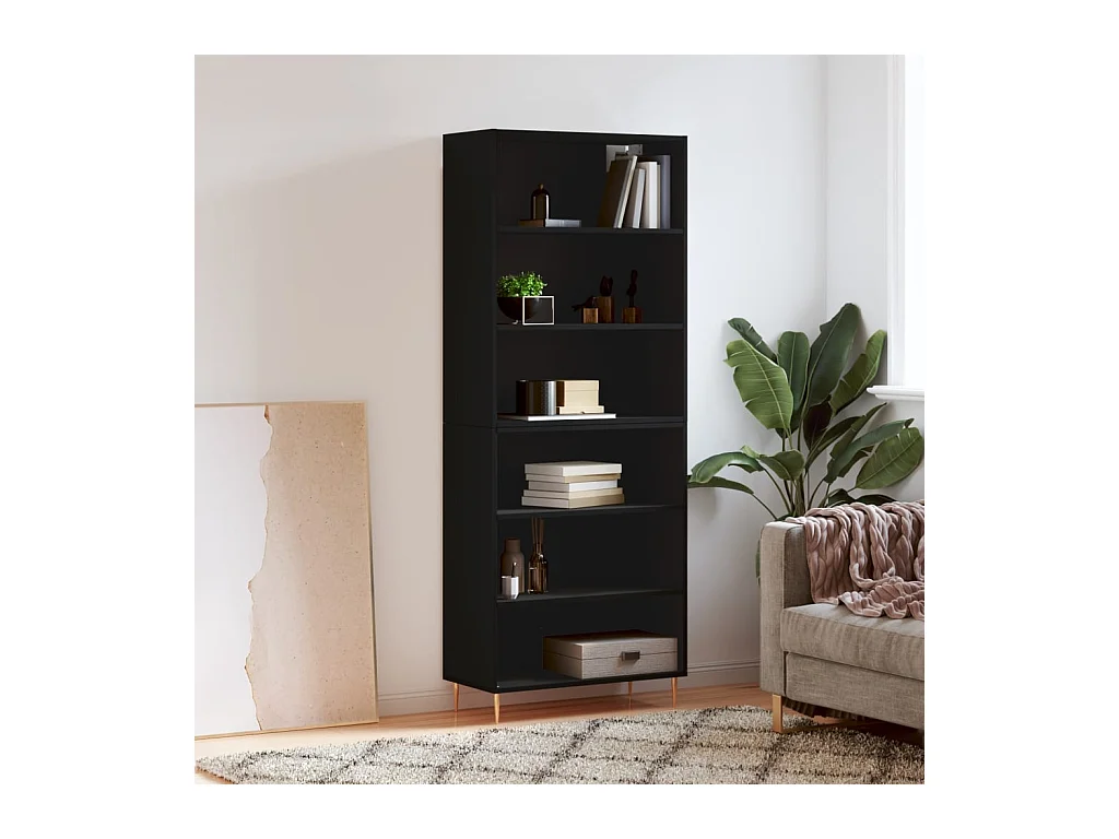 Buffet haut noir 69,5x32,5x180 cm bois d'ingénierie QWE54327