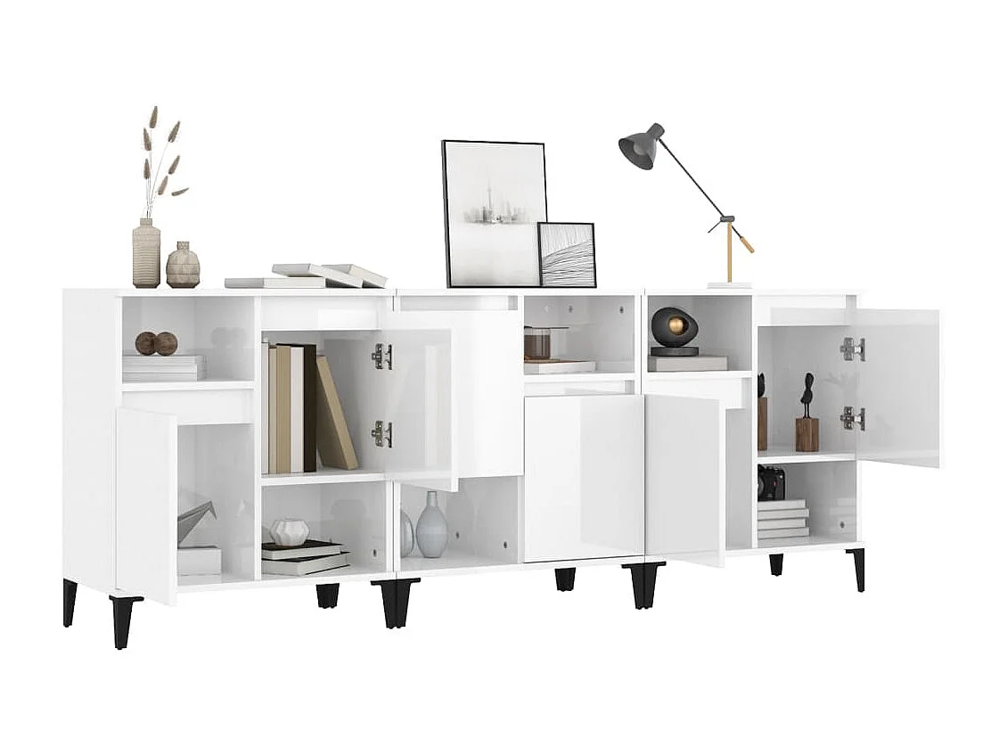 Aparadores 3 pcs 60x35x70 cm derivados madeira branco brilhante PT460806