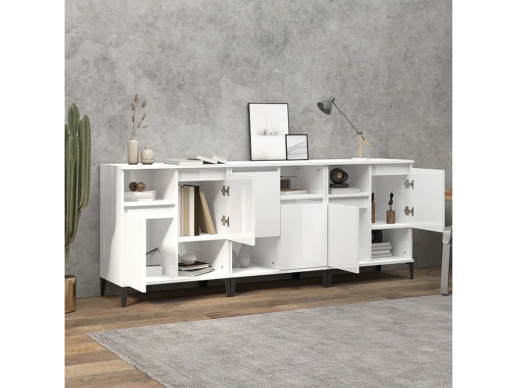 Buffets 3 pcs blanc brillant 60x35x70 cm bois d'ingénierie EGER13417
