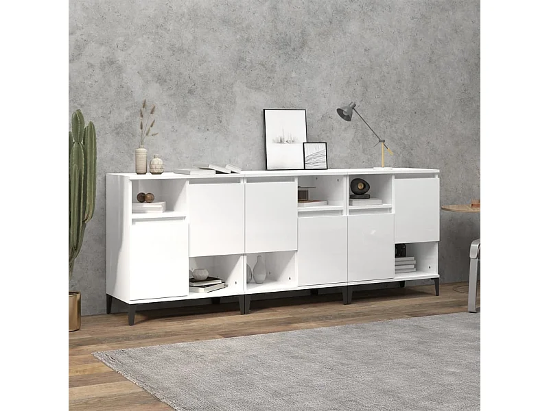 Buffets 3 pcs blanc brillant 60x35x70 cm bois d'ingénierie EGER13417