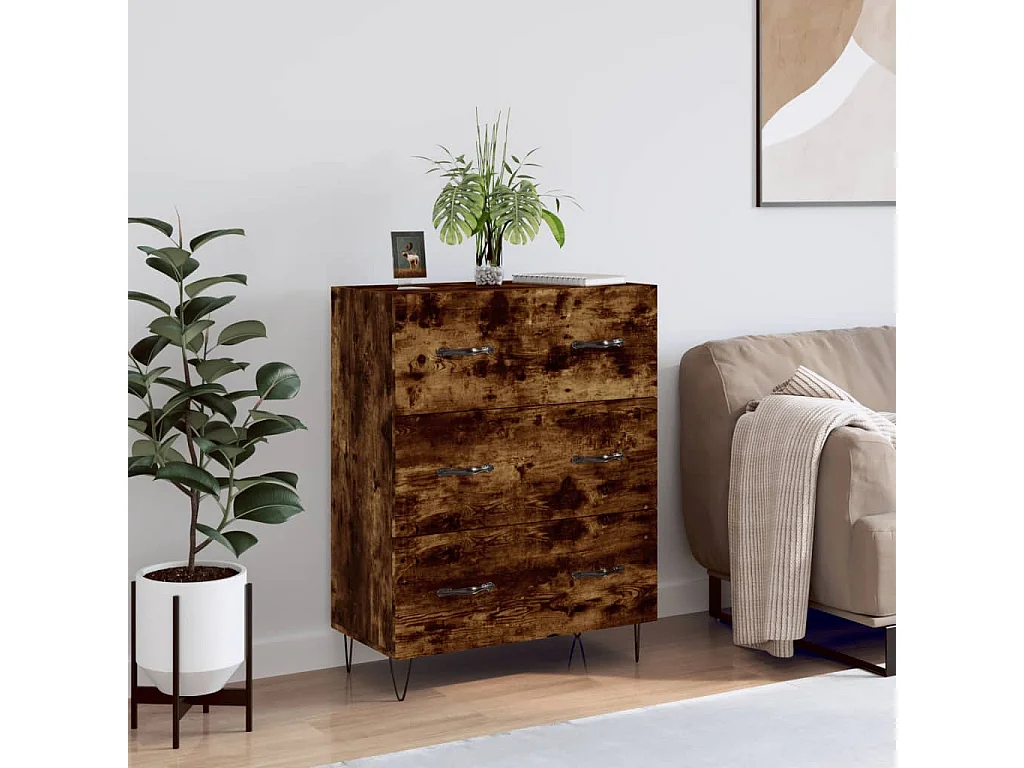 Buffet chêne fumé 69,5x34x90 cm bois d'ingénierie QWE93296