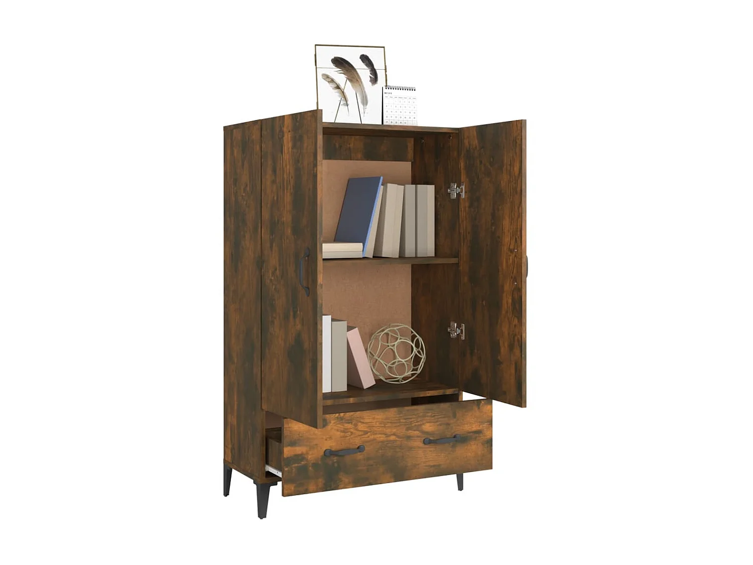 Hoge kast 70x31x115 cm bewerkt hout gerookt eikenkleurig NL49523