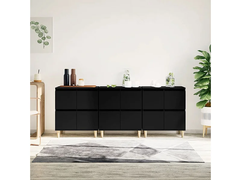 Buffets 3 pcs noir 60x35x70 cm bois d'ingénierie EGER43809