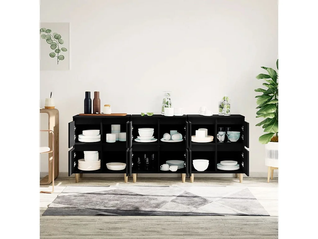 Dressoirs 3 st 60x35x70 cm bewerkt hout zwart NL986704