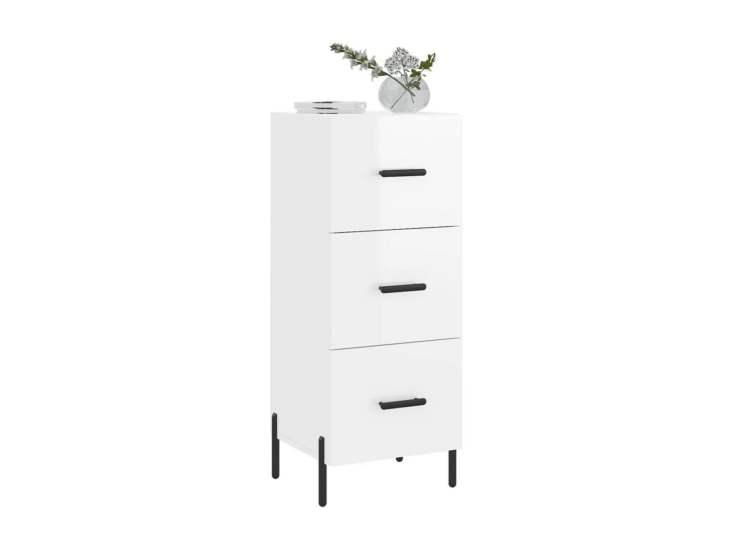 Buffet Blanc brillant 34,5x34x90 cm Bois d'ingénierie QWE65926