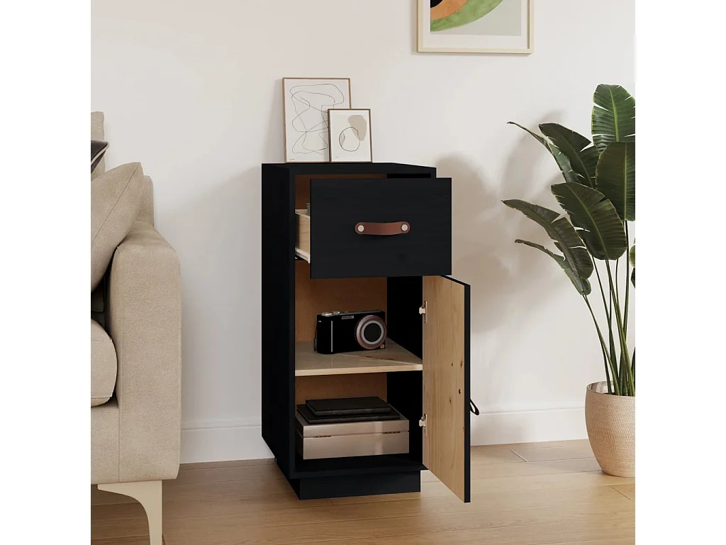 Buffet Noir 34x40x75 cm Bois massif de pin EGER68891
