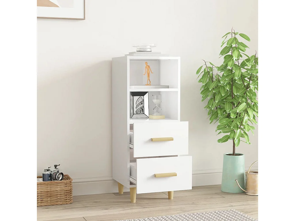 Buffet Blanc brillant 34,5x34x90 cm Bois d'ingénierie EGER54025