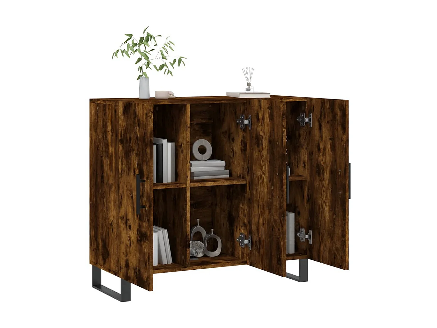 Dressoir 90x34x80 cm bewerkt hout gerookt eikenkleurig NL74198