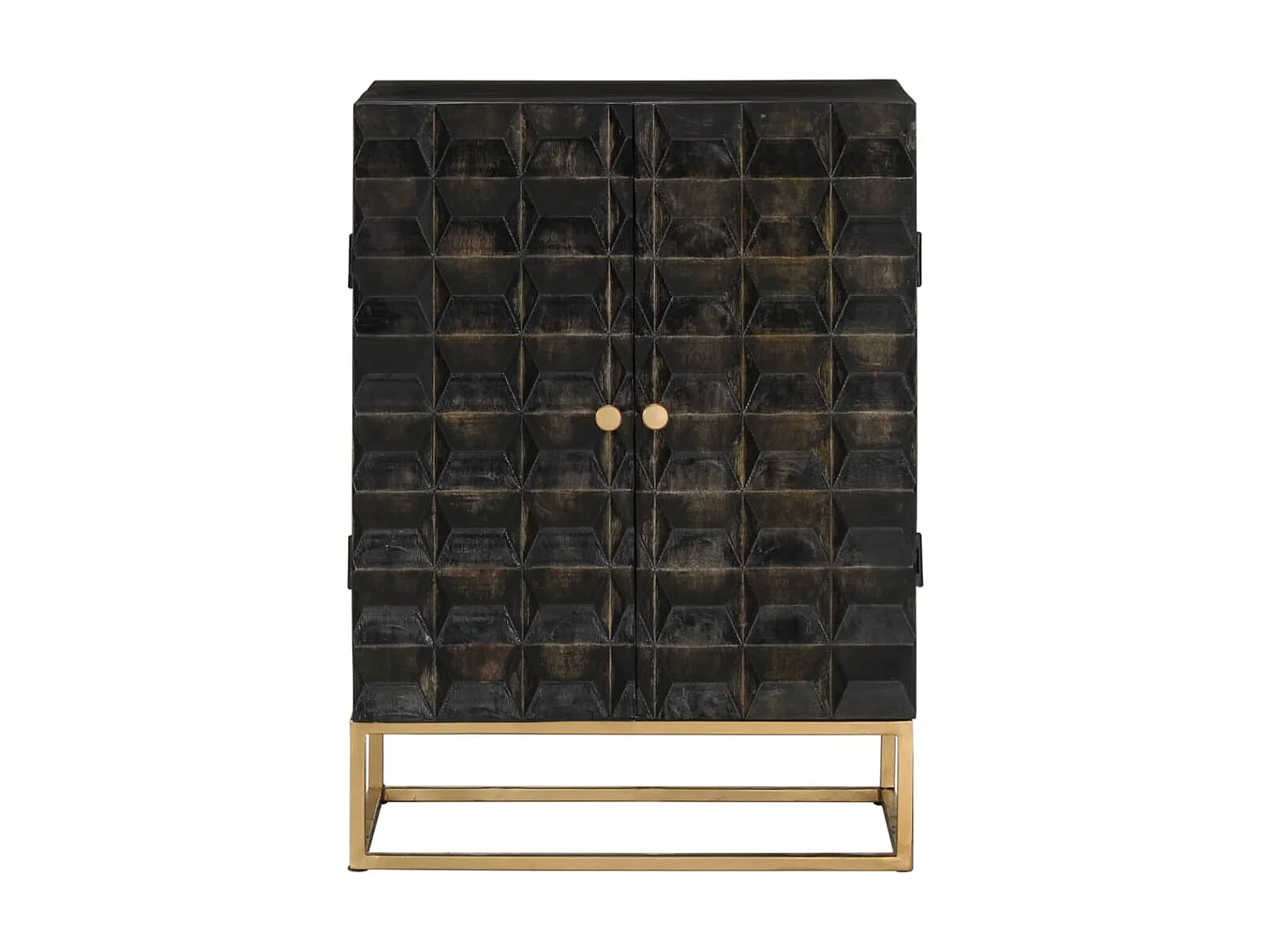 Aparador de hierro y madera maciza de mango negro 55x34x75 cm ES79704