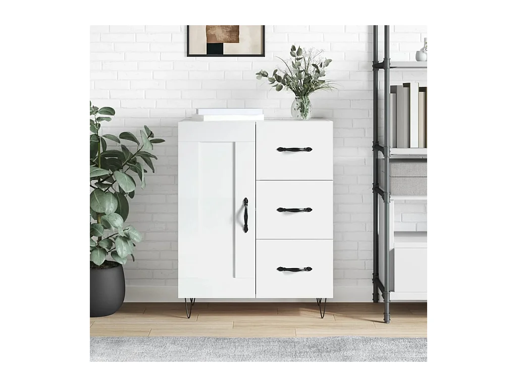Buffet Blanc brillant 69,5x34x90 cm Bois d'ingénierie QWE77260
