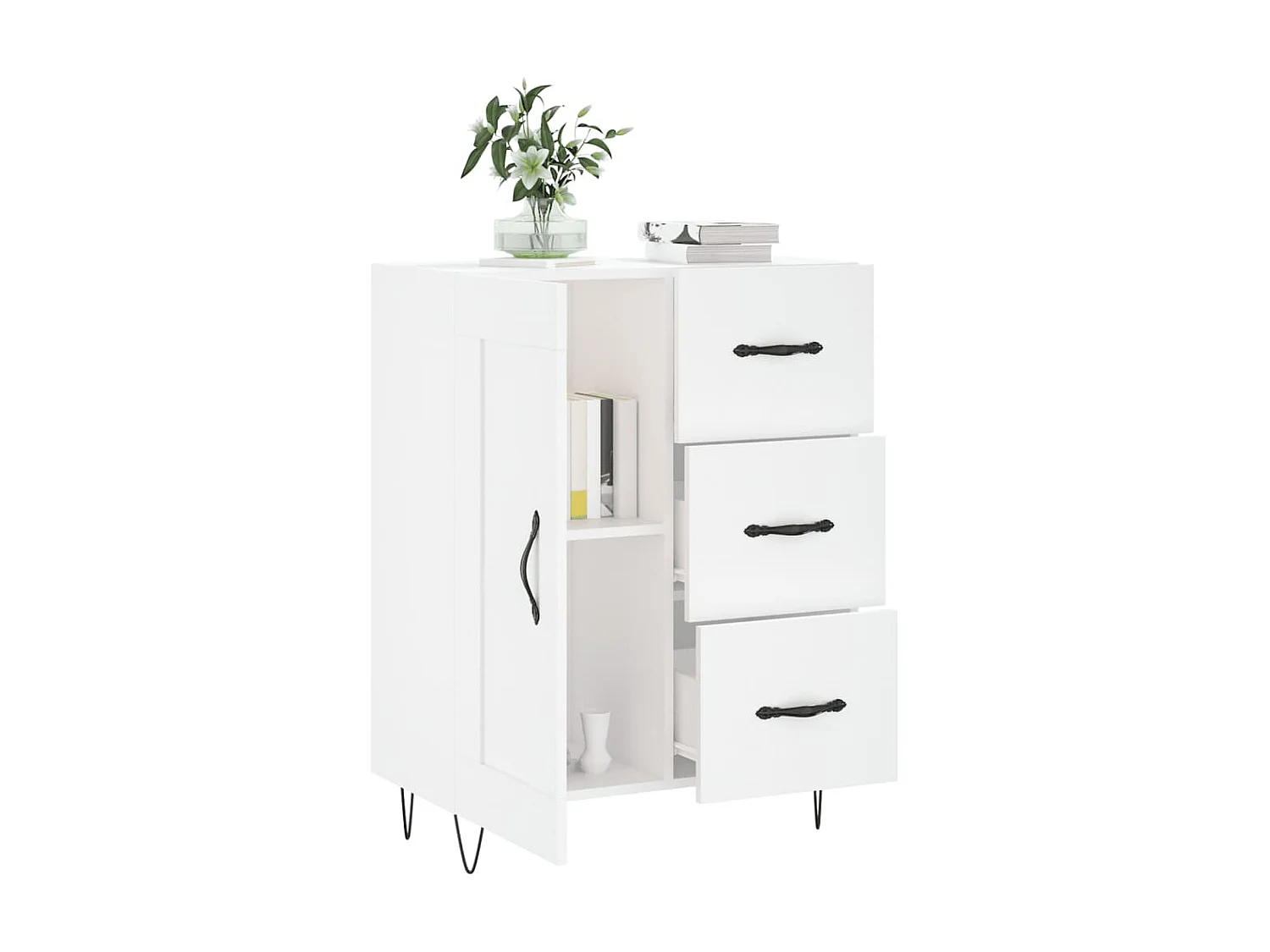 Buffet Blanc brillant 69,5x34x90 cm Bois d'ingénierie QWE77260