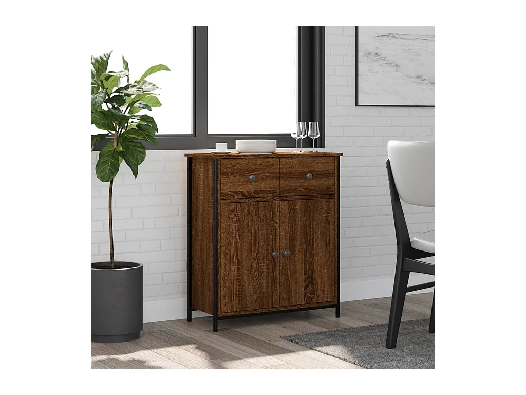 Buffet chêne marron 70x30x80 cm bois d'ingénierie QWE80357