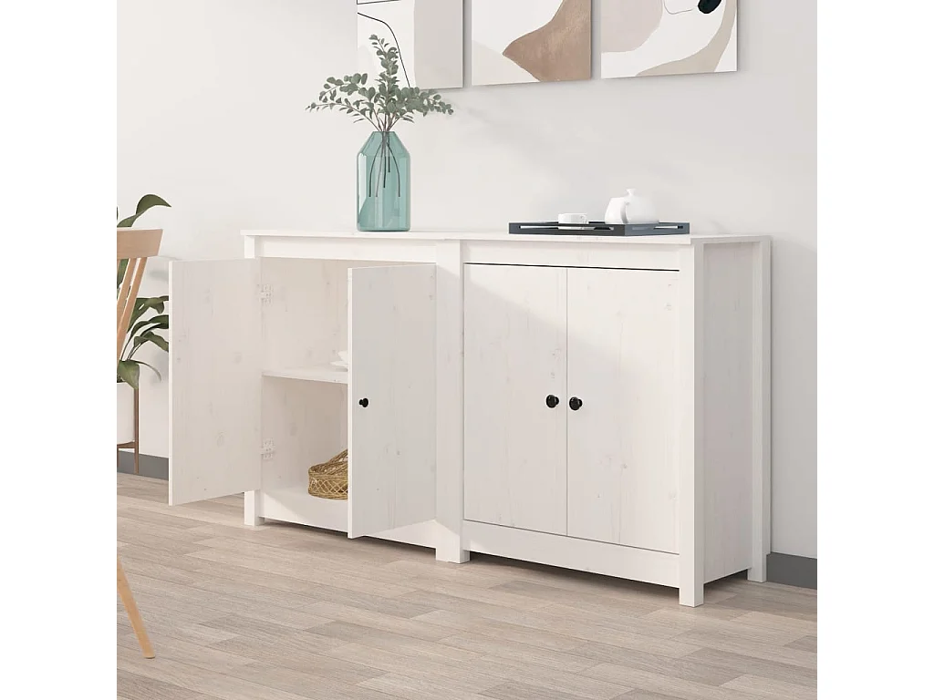 Buffets 2 pcs Blanc 70x35x80 cm Bois massif de pin EGER57967