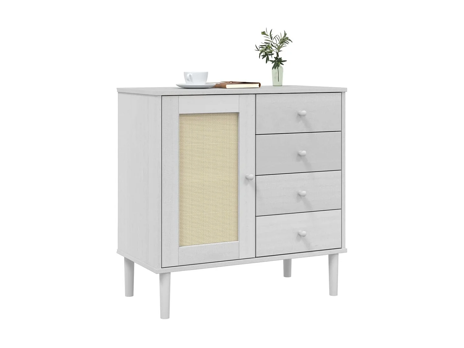 Dressoir SENJA 80x40x80 cm rattan look massief grenenhout wit NL173199