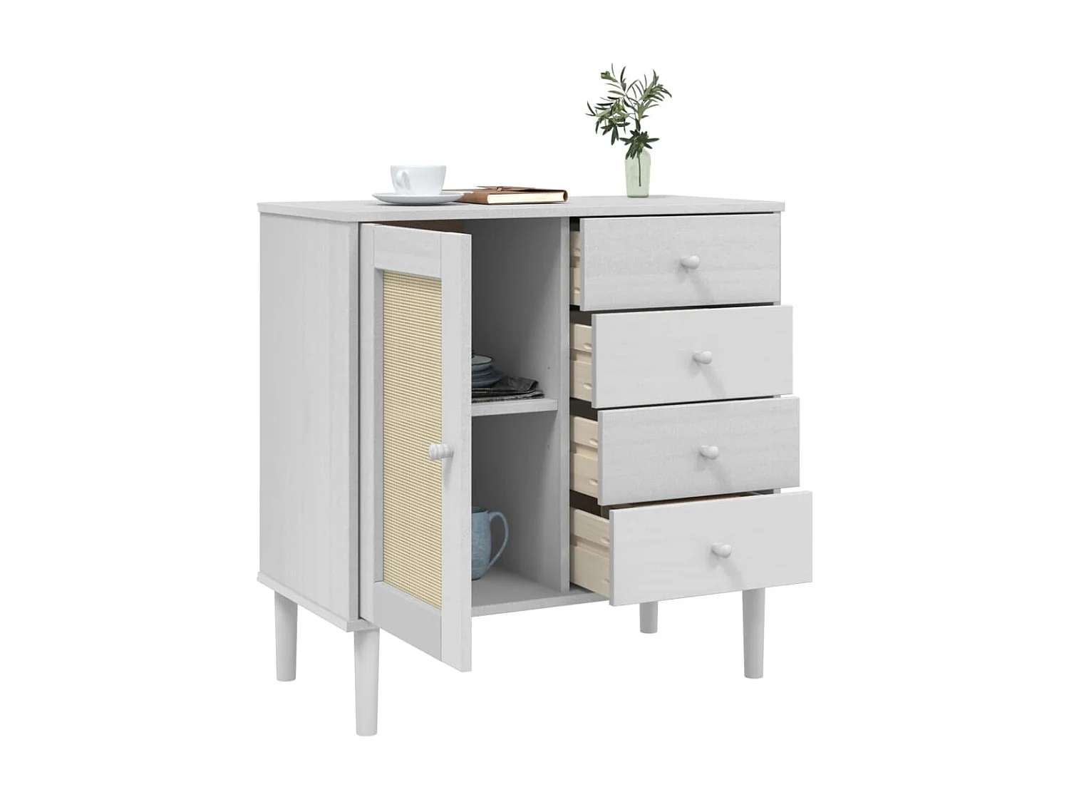 Dressoir SENJA 80x40x80 cm rattan look massief grenenhout wit NL173199