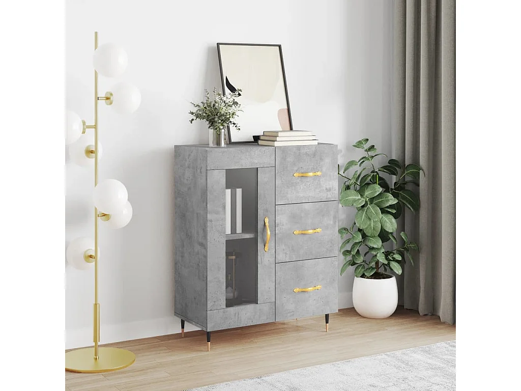 Buffet gris béton 69,5x34x90 cm bois d'ingénierie QWE40752