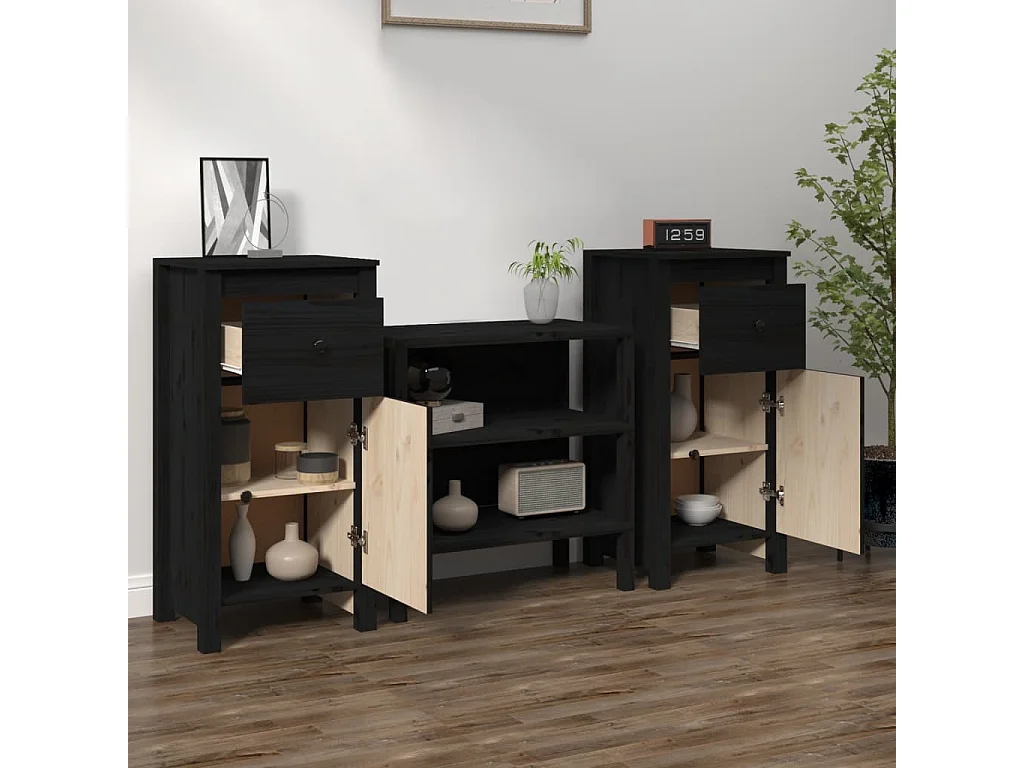 Dressoirs 2 st 40x35x80 cm massief grenenhout zwart NL256113