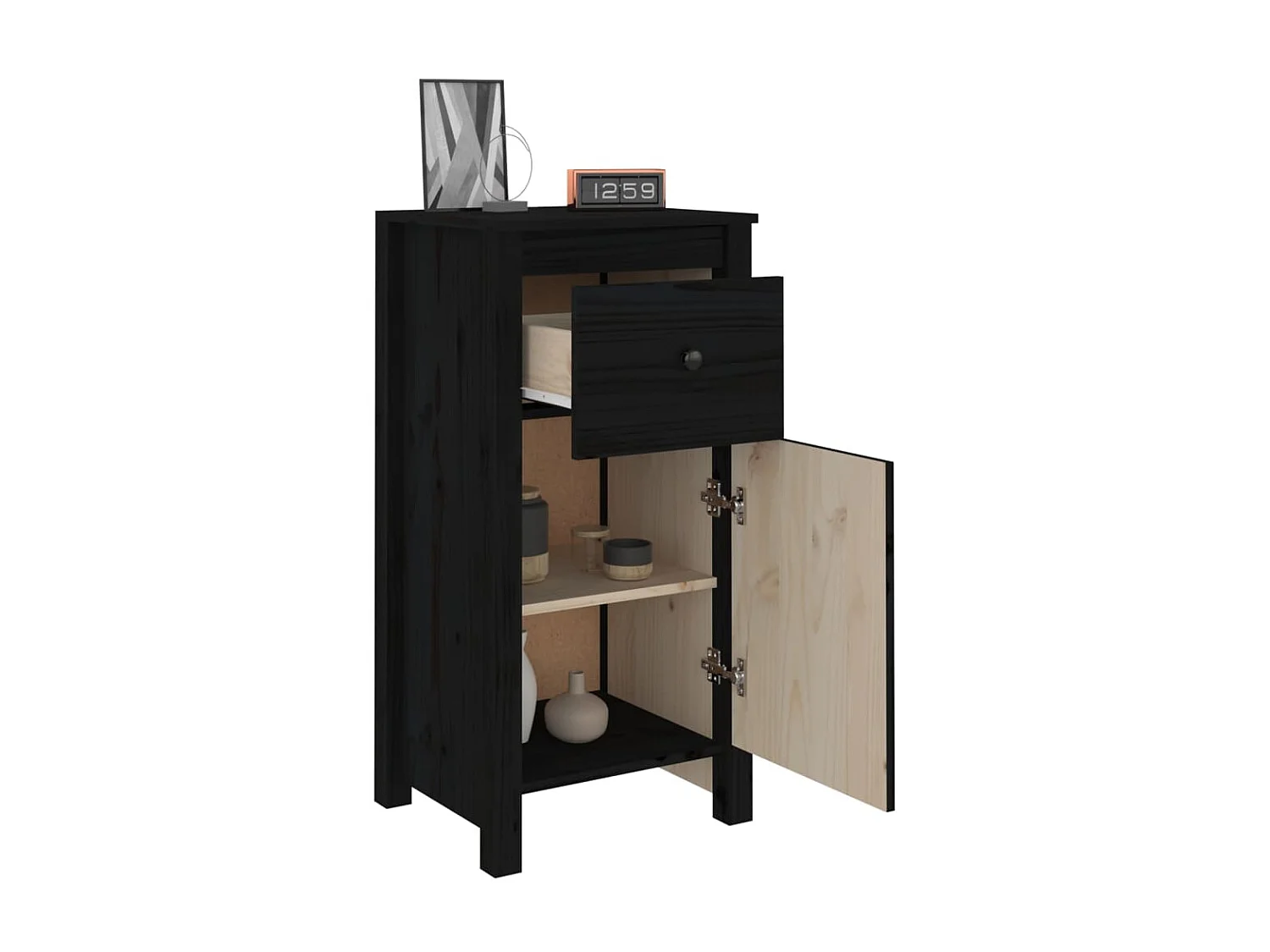 Dressoirs 2 st 40x35x80 cm massief grenenhout zwart NL256113