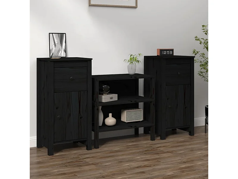 Buffets 2 pcs Noir 40x35x80 cm Bois massif de pin EGER51450