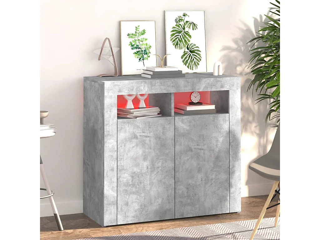 Buffet avec lumières LED gris béton 80x35x75 cm QWE41276