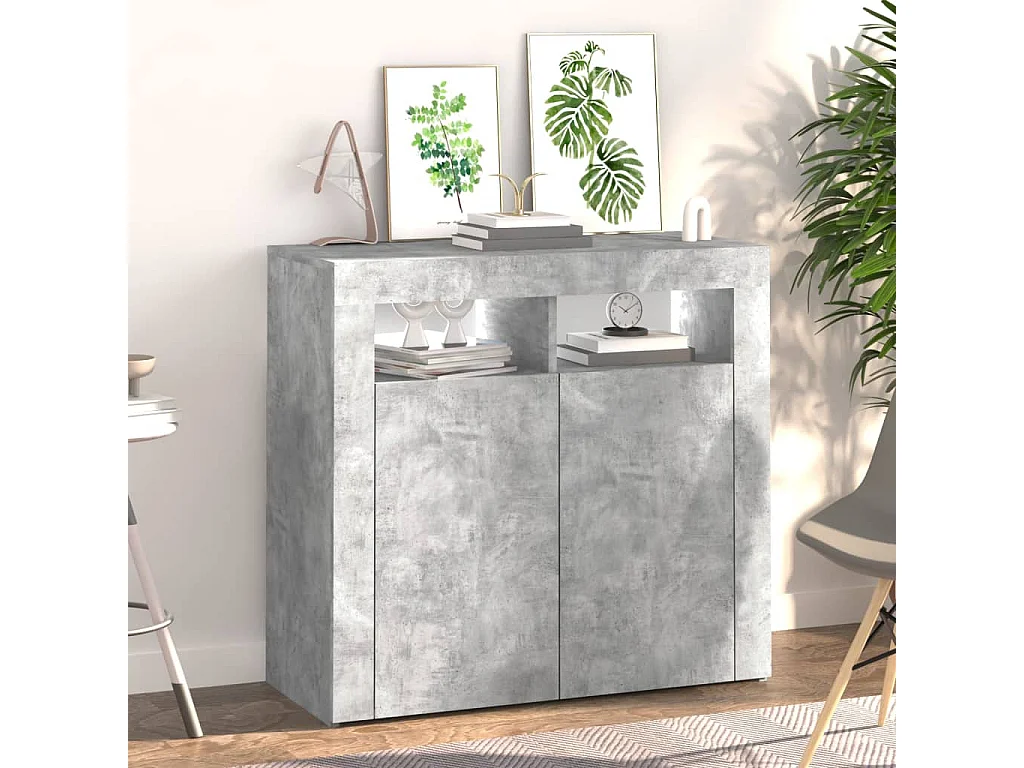 Buffet avec lumières LED gris béton 80x35x75 cm QWE41276