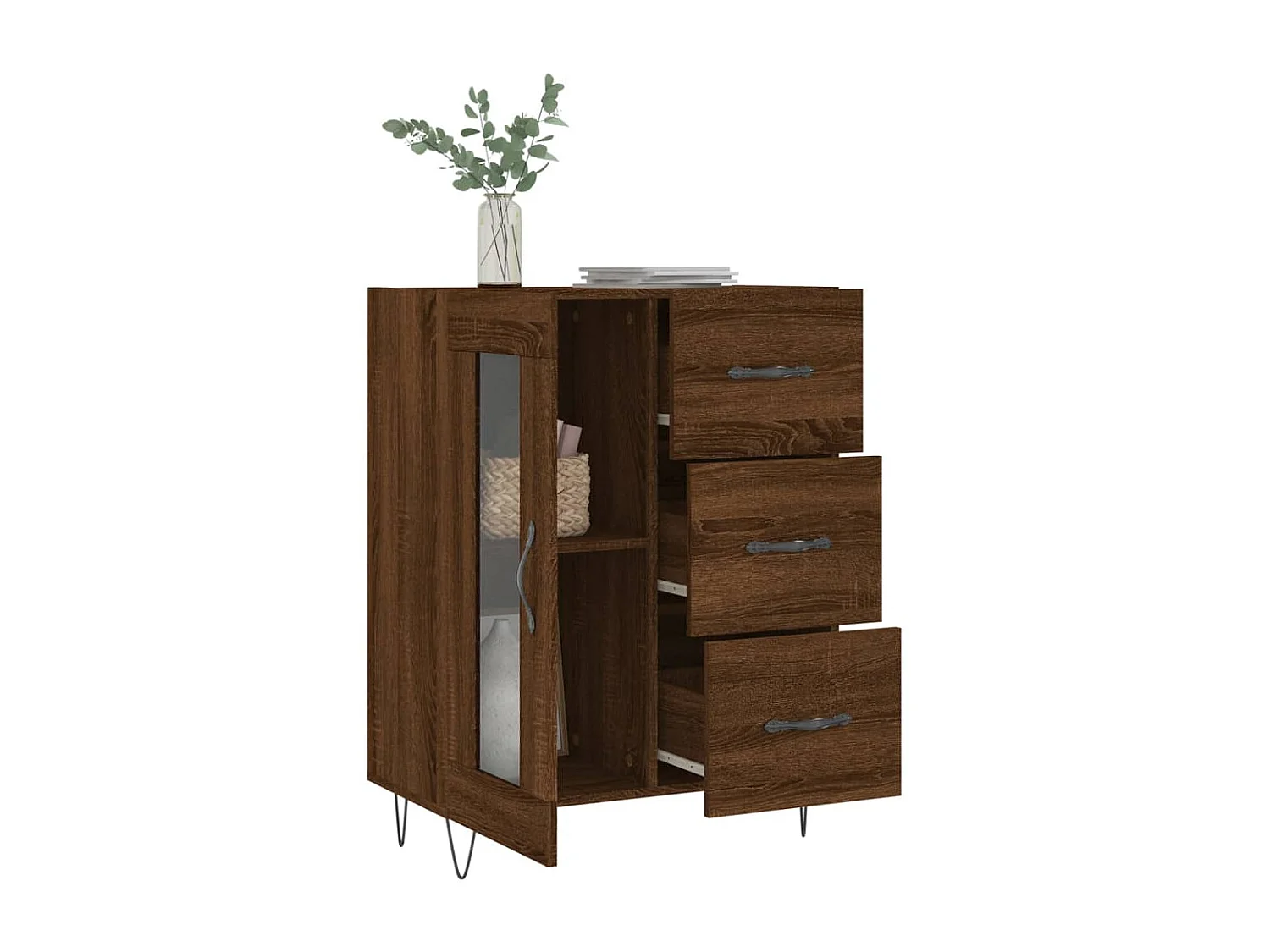 Buffet chêne marron 69,5x34x90 cm bois d'ingénierie QWE28852