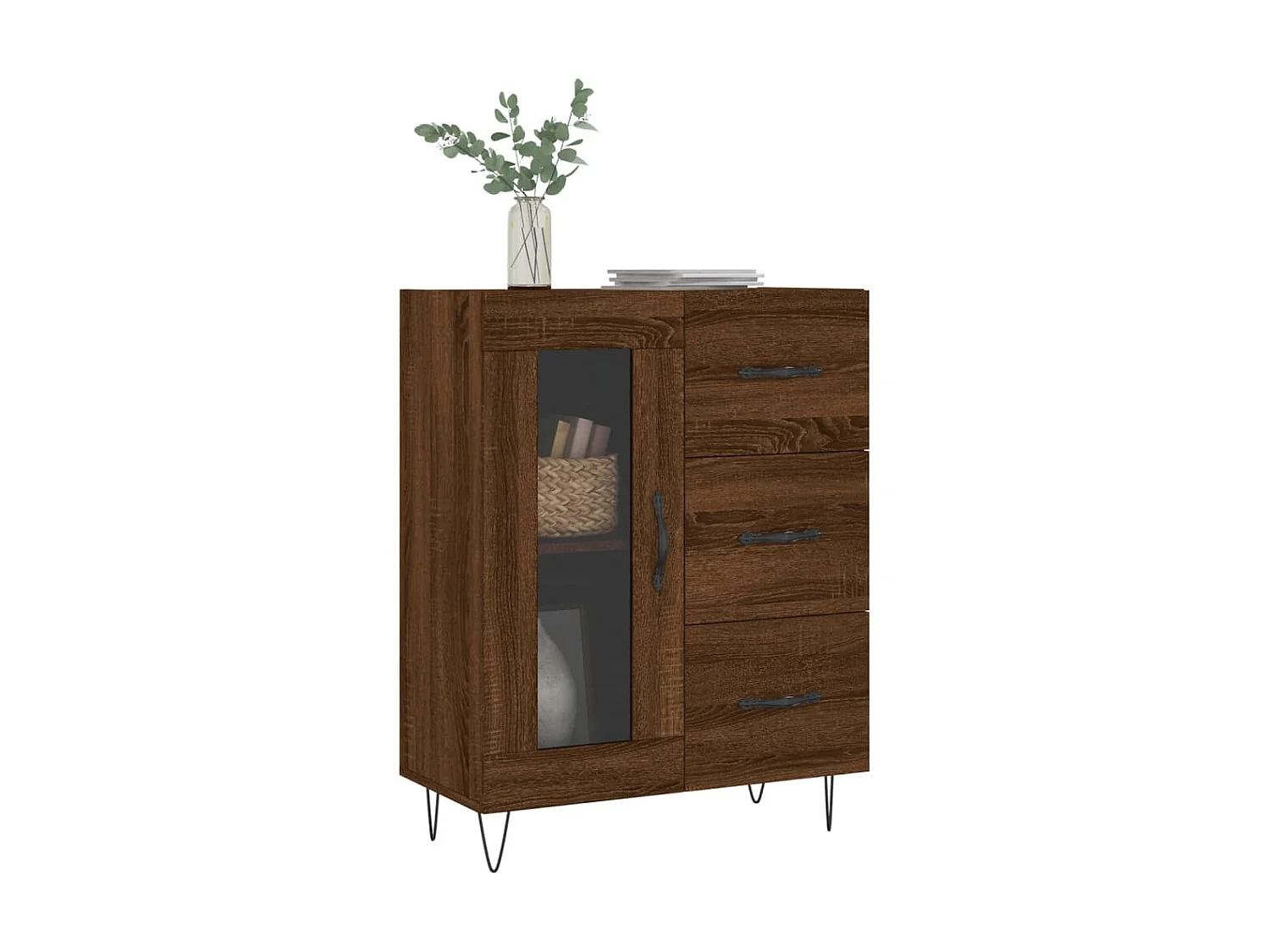 Buffet chêne marron 69,5x34x90 cm bois d'ingénierie QWE28852
