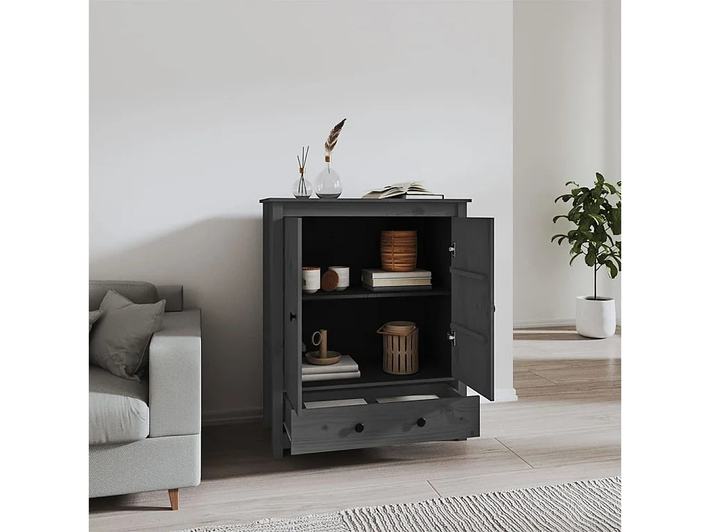 Aparador alto 83x41,5x100 cm madeira de pinho maciça cinza PT737992