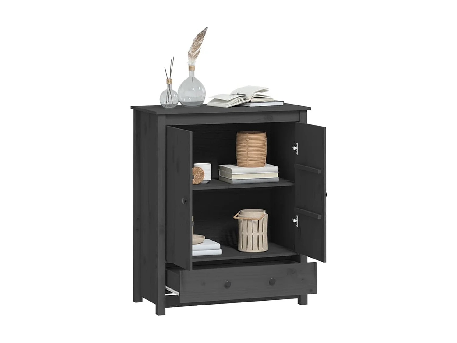 Aparador alto 83x41,5x100 cm madeira de pinho maciça cinza PT737992