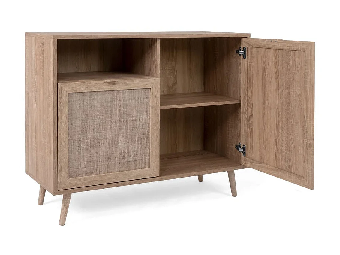 Buffet, Bahut, Meuble de rangement Bali 01A Chêne sonoma et impression de canne EGER79153 BonneVie Meuble