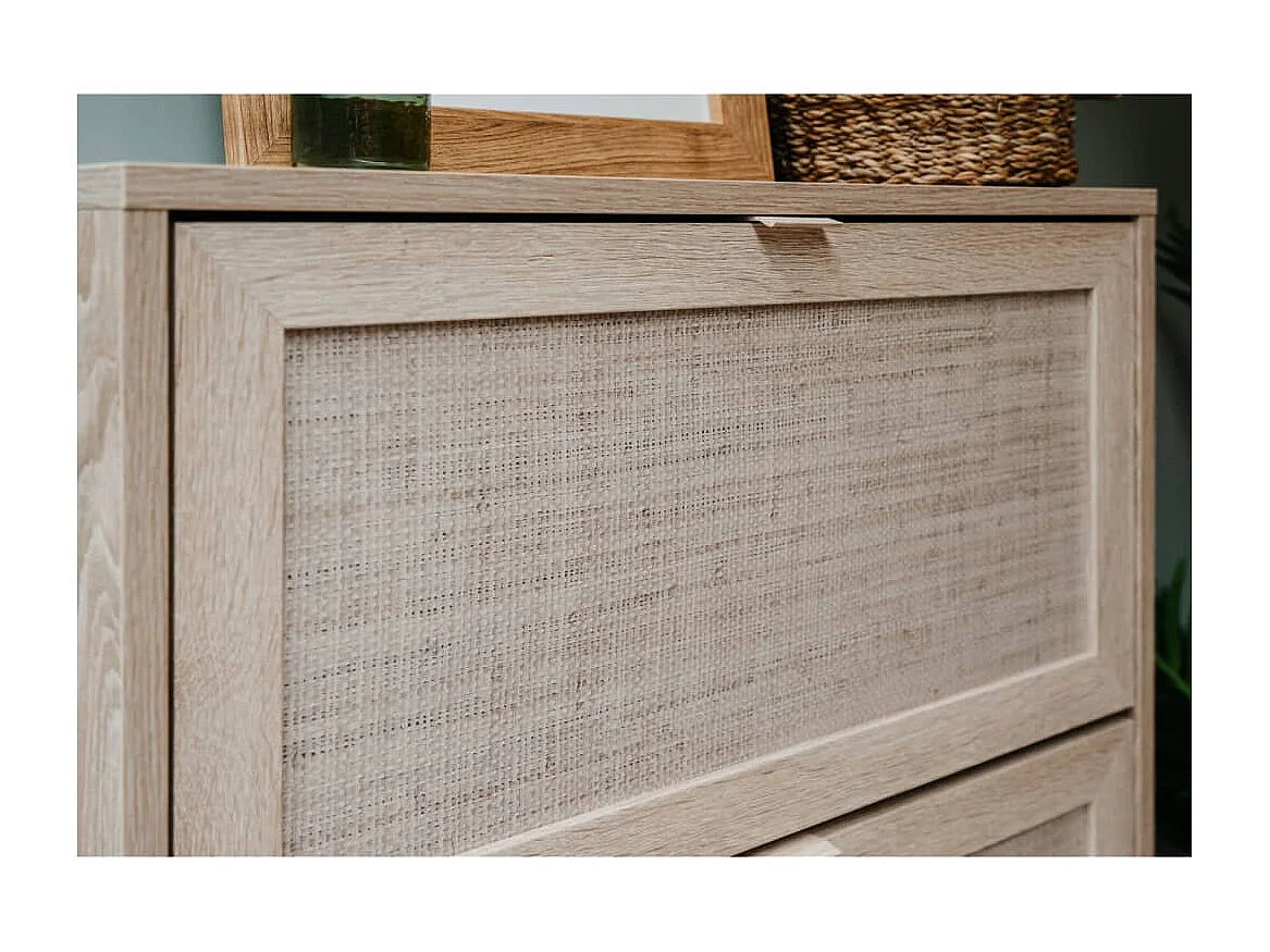 Buffet, Bahut, Meuble de rangement Bali 01A Chêne sonoma et impression de canne EGER79153 BonneVie Meuble